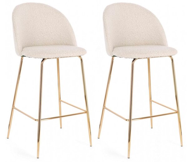 Set 2 Sgabelli 51x55x105 cm Carry in Bouclè Oro e Avorio
