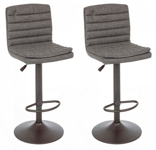 Set 2 Sgabelli Regolabili 41x50x94,5-115,5 cm Connor in Ecopelle Grigio Scuro Vintage
