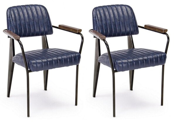 Set 2 Sedie Imbottite 60x63x81 cm Nelly in Ecopelle Blu Vintage