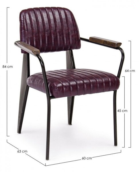Set 2 Sedie Imbottite 60x63x81 cm Nelly in Ecopelle Bordeaux Vintage
