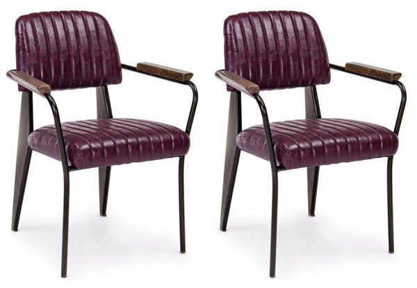 Set 2 Sedie Imbottite 60x63x81 cm Nelly in Ecopelle Bordeaux Vintage