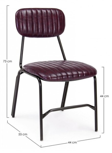 Set 2 Sedie Imbottite 44x55x78 cm Debbie in Ecopelle Bordeaux Vintage