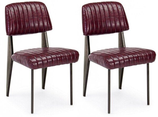 Set 2 Sedie Imbottite 60x59x81 cm Nelly in Ecopelle Bordeaux Vintage
