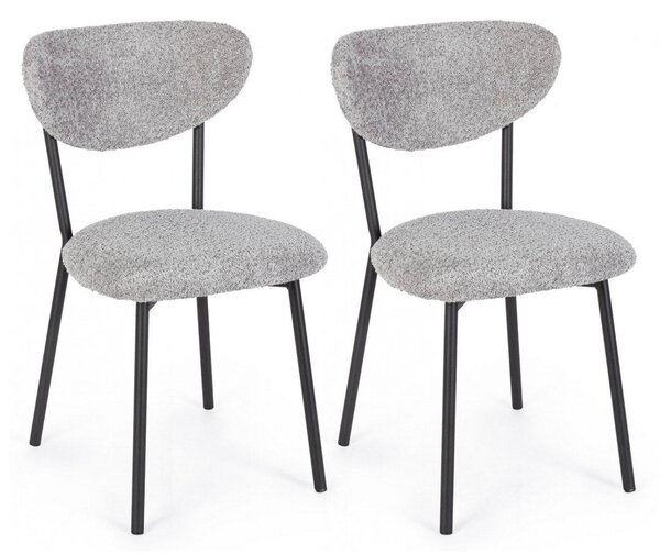 Set 2 Sedie 47x50x77,5 cm Ludmilla in Bouclè Grigio Chiaro