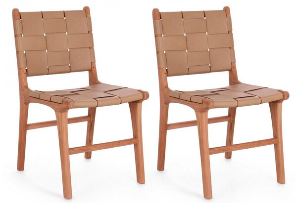 Set 2 Sedie 46x59x85 cm Caroline in Pelle Tortora