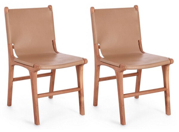 Set 2 Sedie 46x59x85 cm Caroline in Pelle Tortora