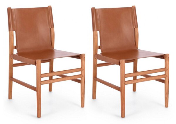 Set 2 Sedie 48x58x85 cm Caroline in Pelle Cognac