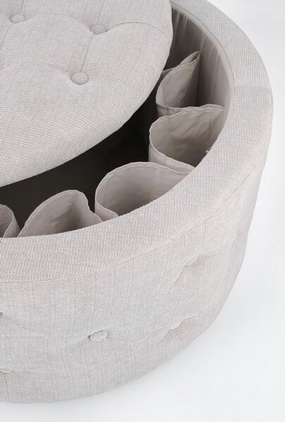 Pouf Contenitore Porta Scarpe Ø 70x40 cm Ernestine in Tessuto Grigio Chiaro