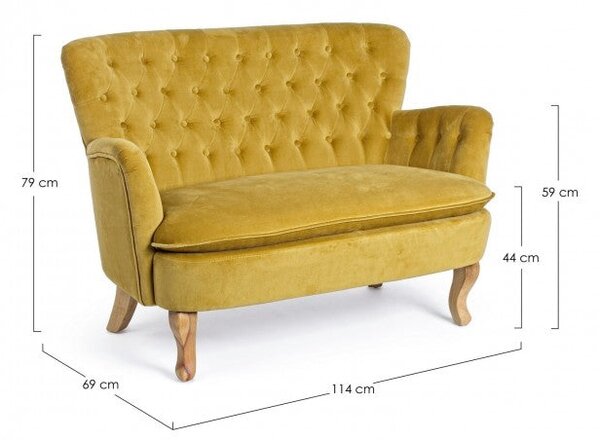 Divano 2 Posti 114x69x79 cm Orlins in Velluto Senape