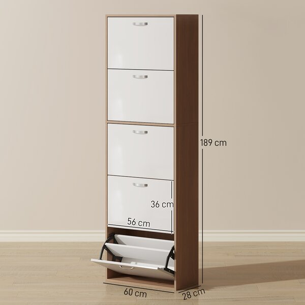 HOMCOM Scarpiera Salvaspazio 20 Paia - 3 Ripiani Aperti E 2 Scomparti Chiusi, Legno 101,5x25,5x98 Cm, Ingresso E Corridoio