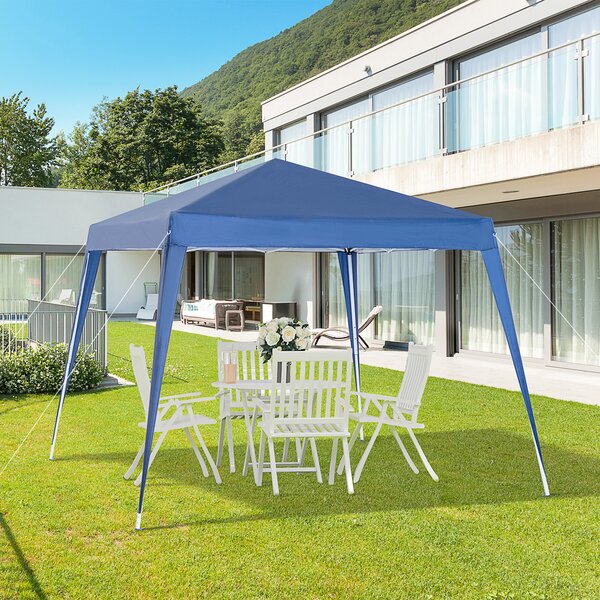 Outsunny Gazebo Pieghevole da Giardino 2.4x2.4m con Struttura in Acciaio e Corde Antivento, Blu
