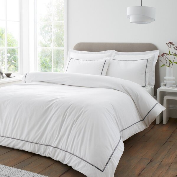 Set copripiumino e federa bianco in percalle di cotone per letto singolo 135x200 cm Contrast Trim – Bianca