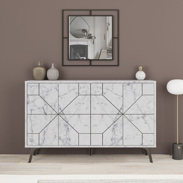 Madia 4 Ante 123x35x77,4 cm in MDF Dune Bianco Carrara