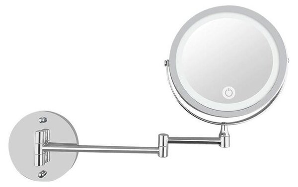 Specchio cosmetico da parete a LED UNIQ con braccio articolato e ingrandimento 5x
