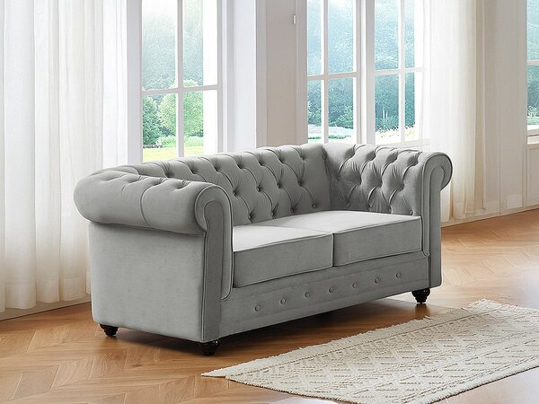 Divano 2 posti Velluto Grigio - CHESTERFIELD