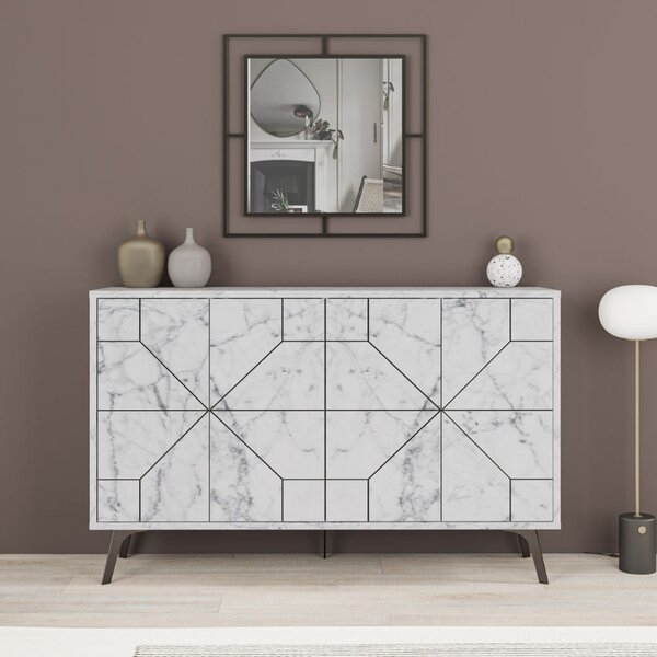 Madia 4 Ante 123x35x77,4 cm in MDF Dune Bianco Carrara