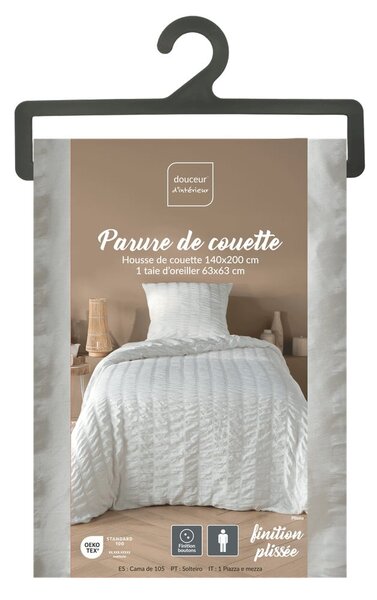 Set copripiumino e federa bianco in crêpe per letto singolo 140x200 cm Plissia – douceur d'intérieur