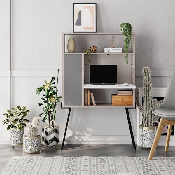 Mobile 1 Anta 3 Ripiani 85,5x29,5x135 cm in MDF Tatti Bianco e Antracite