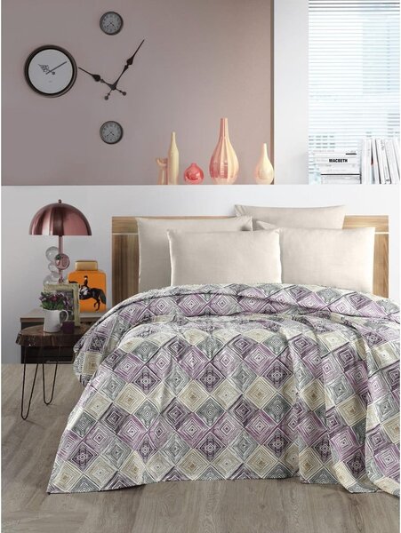 Copriletto in cotone viola e crema 200x230 cm Pique - Mila Home