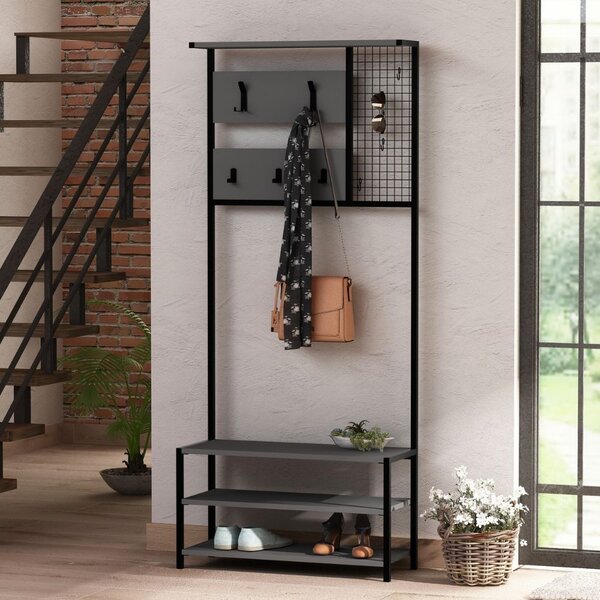Mobile Ingresso con Scarpiera e Appendiabiti 78x30x182 cm in MDF Nomad Antracite