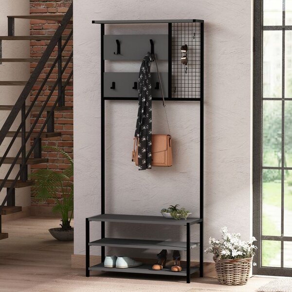 Mobile Ingresso con Scarpiera e Appendiabiti 78x30x182 cm in MDF Nomad Antracite