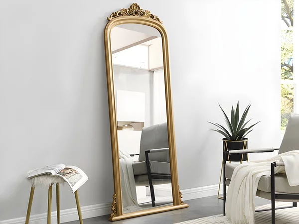 Grande specchio in legno di paulownia con modanature - H.180 cm - Oro - MERRY