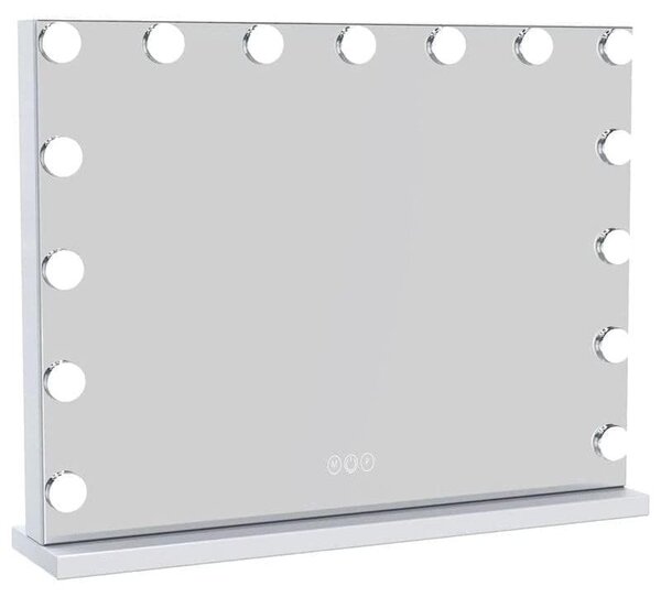 Specchio UNIQ XL Hollywood con 15 luci a LED e funzione touch - Specchio da trucco Uniq Vanity con illuminazione, bianco, 58 x 46 cm