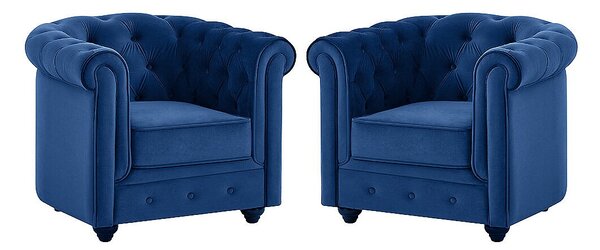 Lotto di 2 poltrone CHESTERFIELD in velluto Blu notte