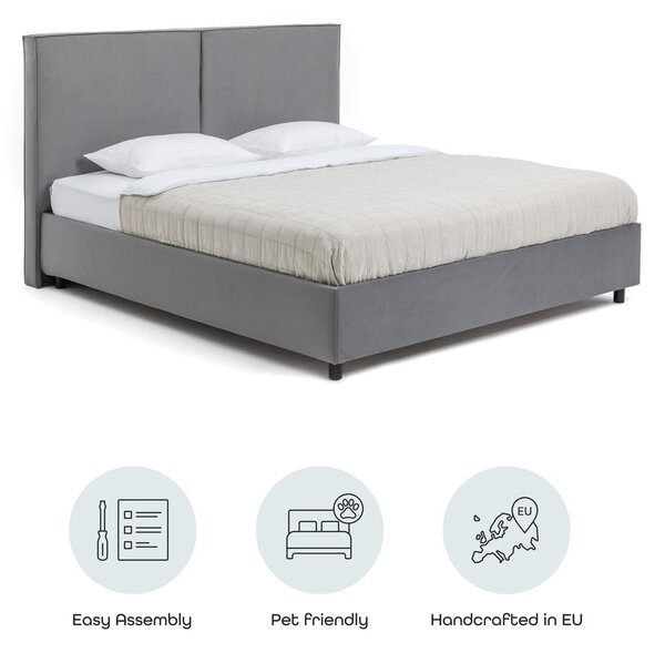 Letto matrimoniale imbottito grigio con contenitore con rete inclusa 160x200 cm Myra Bold – Bonami Selection