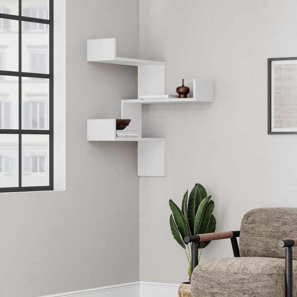 Libreria Angolare 90x22x60 cm in MDF Luksa Bianco
