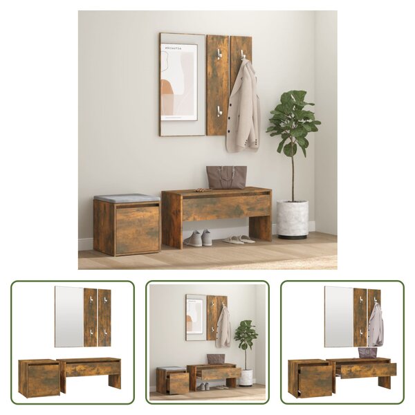 Set di mobili da corridoio The Living Store in legno rovere fumé