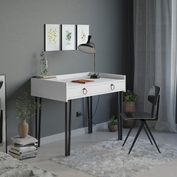 Scrivania con Cassetto 81,4x61,8x100 cm in MDF Sponge Bianco e Nero