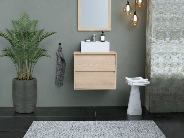 Mobile per bagno sospeso con lavabo da appoggio 60 cm Placcatura rovere - MILIPAM
