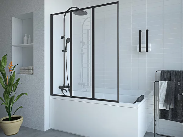 Parete per vasca da bagno pieghevole 120 x 140 cm in Metallo Nero opaco Stile atelier - DISTRICT