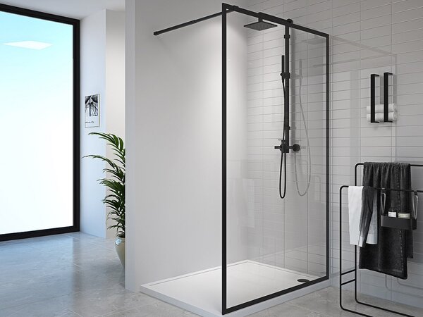 Porta per doccia walk-in 120 x 200 cm Vetro temperato Nero opaco - AMBERI