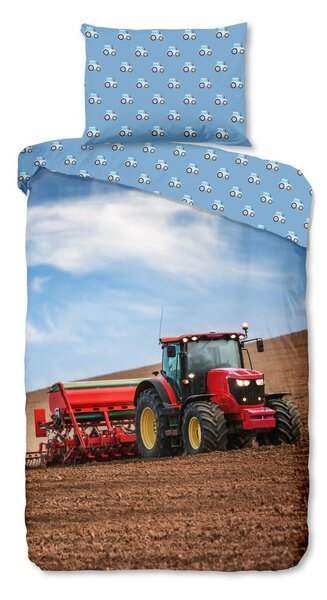 Biancheria da letto per bambini blu in flanella per letto singolo 140x200 cm Tractor – Good Morning
