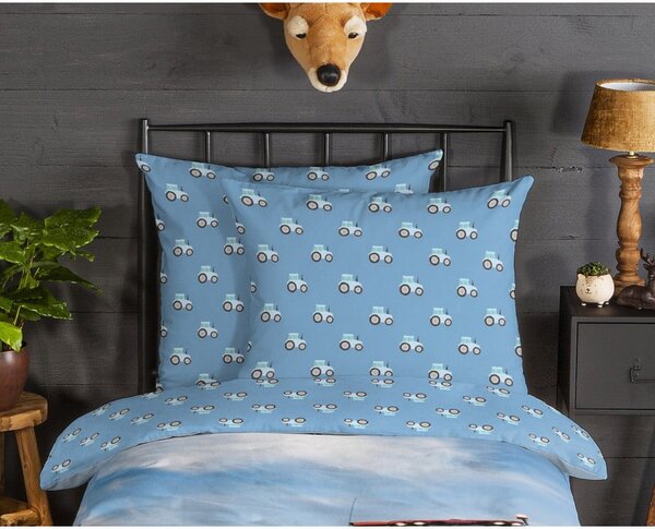 Biancheria da letto per bambini blu in flanella per letto singolo 140x200 cm Tractor – Good Morning