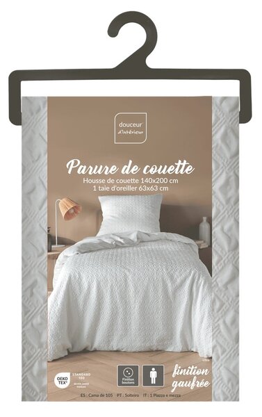Set copripiumino e federa bianco in microfibra per letto singolo 140x200 cm Litea – douceur d'intérieur