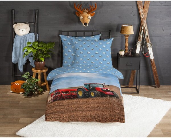 Biancheria da letto per bambini blu in flanella per letto singolo 140x200 cm Tractor – Good Morning