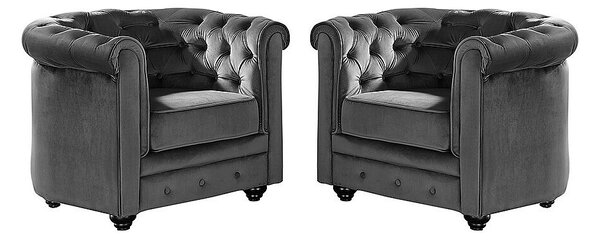 Lotto di 2 poltrone CHESTERFIELD in velluto Antracite