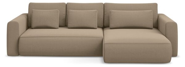 Divano angolare marrone chiaro allungabile/con contenitore (con penisola a destra/con chaise lounge) con rivestimento in velluto Kapua – Makamii