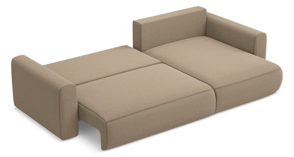Divano angolare marrone chiaro allungabile/con contenitore (con penisola a destra/con chaise lounge) con rivestimento in velluto Kapua – Makamii