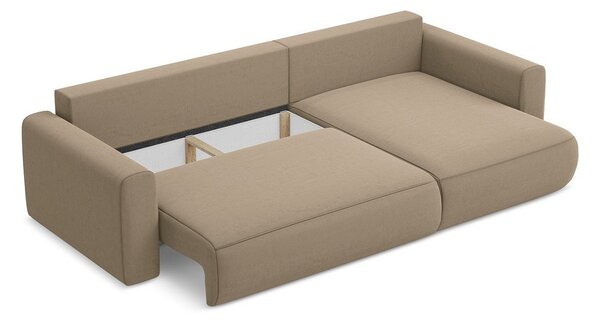 Divano angolare marrone chiaro allungabile/con contenitore (con penisola a destra/con chaise lounge) con rivestimento in velluto Kapua – Makamii