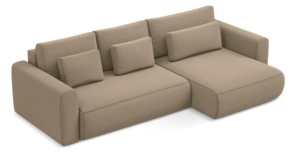 Divano angolare marrone chiaro allungabile/con contenitore (con penisola a destra/con chaise lounge) con rivestimento in velluto Kapua – Makamii