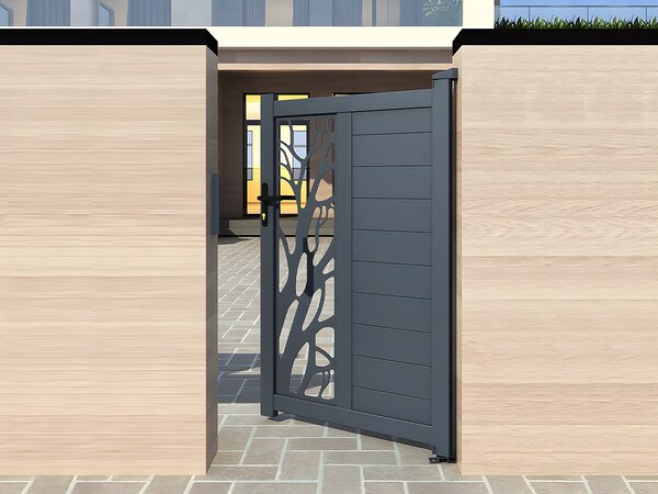Cancello a battente L100 x H164 cm Alluminio semi traforato con motivi Antracite - LABRIT II