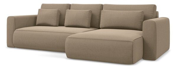 Divano angolare marrone chiaro allungabile/con contenitore (con penisola a destra/con chaise lounge) con rivestimento in velluto Kapua – Makamii