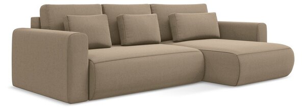Divano angolare marrone chiaro allungabile/con contenitore (con penisola a destra/con chaise lounge) con rivestimento in velluto Kapua – Makamii