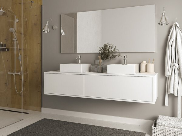 Mobile per bagno sospeso Bianco con lavabo quadrato doppio L150 cm - ISAURE II
