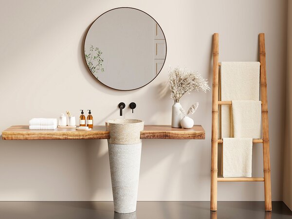 Lavabo su piedistallo in marmo LANTA - Panna