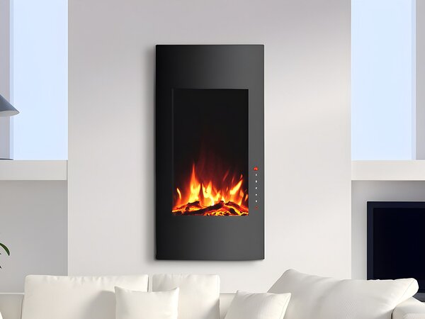 Camino elettrico bombato VULCANO - L41 x P13 x H81 cm - Nero
